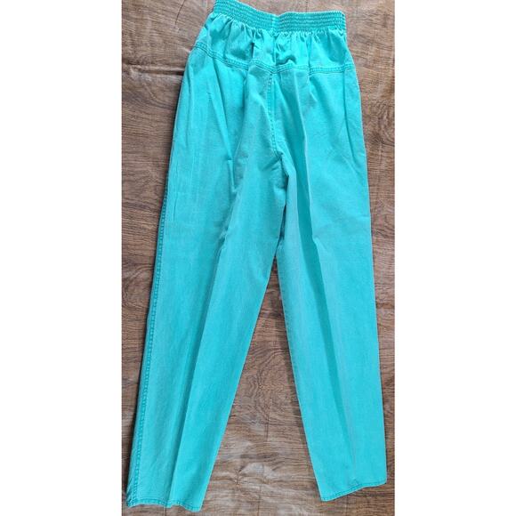 VTG 80's THAT'S ME! Women's Turquoise Pants SZ 7/8 USA High Waist Seamed Tapered - Picture 3 of 11